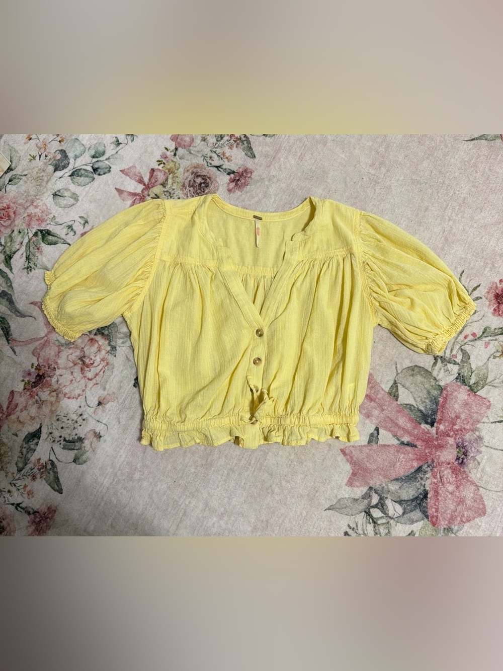 Free People Sunny Yellow Button-Front Peasant Blouse